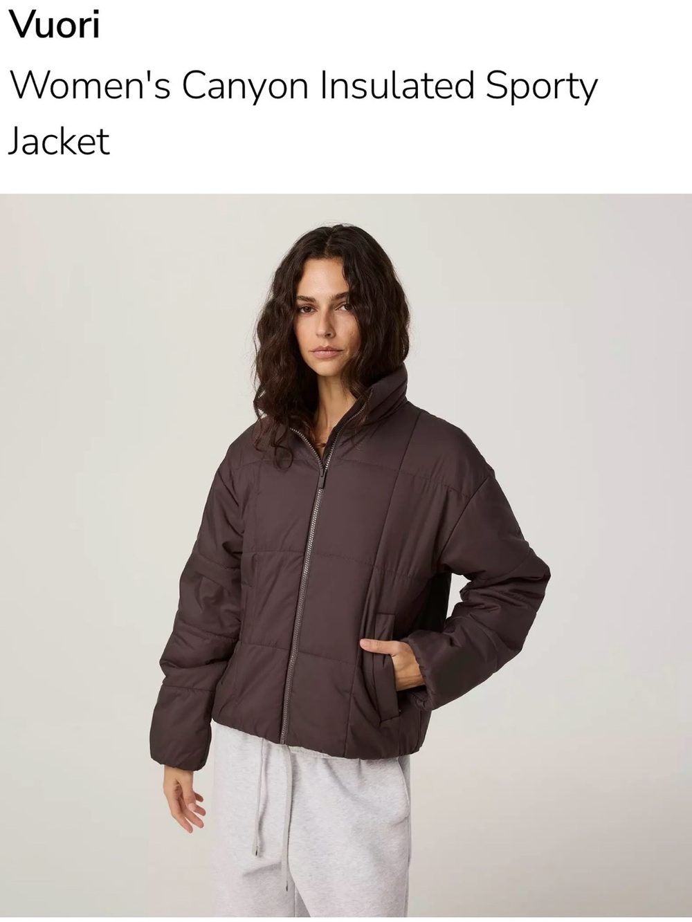 Vuori Women's Canyon Insulated Jacket - Dark Brown
